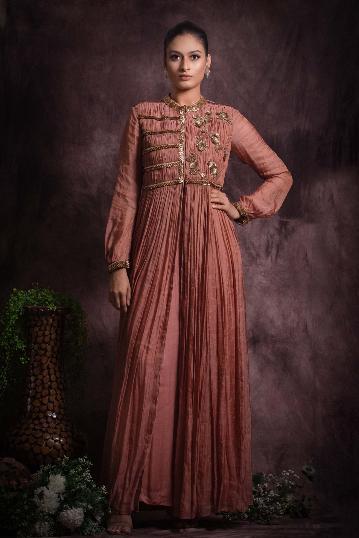 Pastel Pink Jacket & Palazzo Set at ScrollnShops